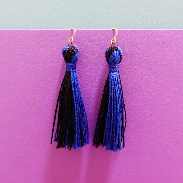 Pink and blue hot sale tassel earrings